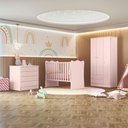 Ver imagem 1 de Quarto Infantil Lua Encantada Berço, Guarda Roupa e Comoda Rosa