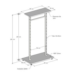 Expositor Central com 2 Colunas Cremalheira para Acessórios de 60 Cm Comac New Branco - 2