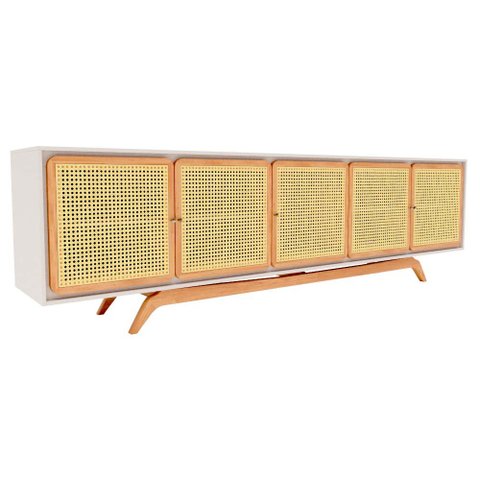 Balcão Buffet Ricco 273 5 Pts Laca com Portas em Palhinha Off White