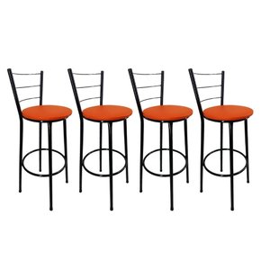 Kit 4 Banquetas Alta Preta Cozinha Gourmet Americana Balcão:laranja