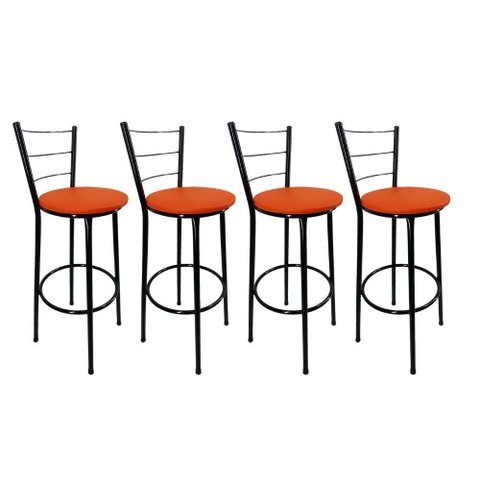 Kit 4 Banquetas Alta Preta Cozinha Gourmet Americana Balcão:laranja