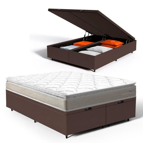Cama Box Baú com Colchão de Espuma D45 Pillow Top Ortopédico Domo Queen 158cm
