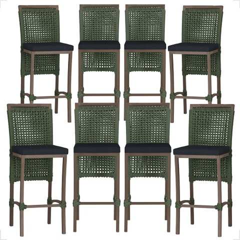 8 Banqueta em Alumínio Roma Marrom Corda Náutica Tecido 12