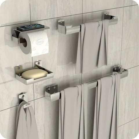 Kit Acessórios para Banheiro Inox com Adesivo 5 Peças Elg