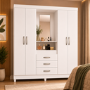Ver imagem 2 de Guarda-Roupa Solteiro 4 Portas com Espelho 3 Gavetas Capri Moval