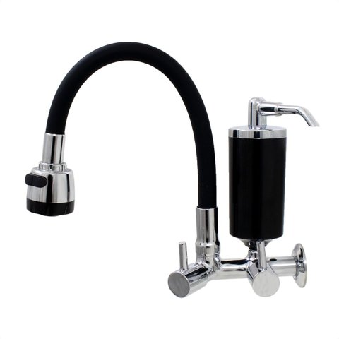 Torneira com Filtro Cozinha Parede Duplo Jato Gourmet Black
