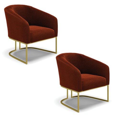Kit 2 Poltronas Stella Bouclê Base Metálica Industrial Dourado - D'Rossi Terra