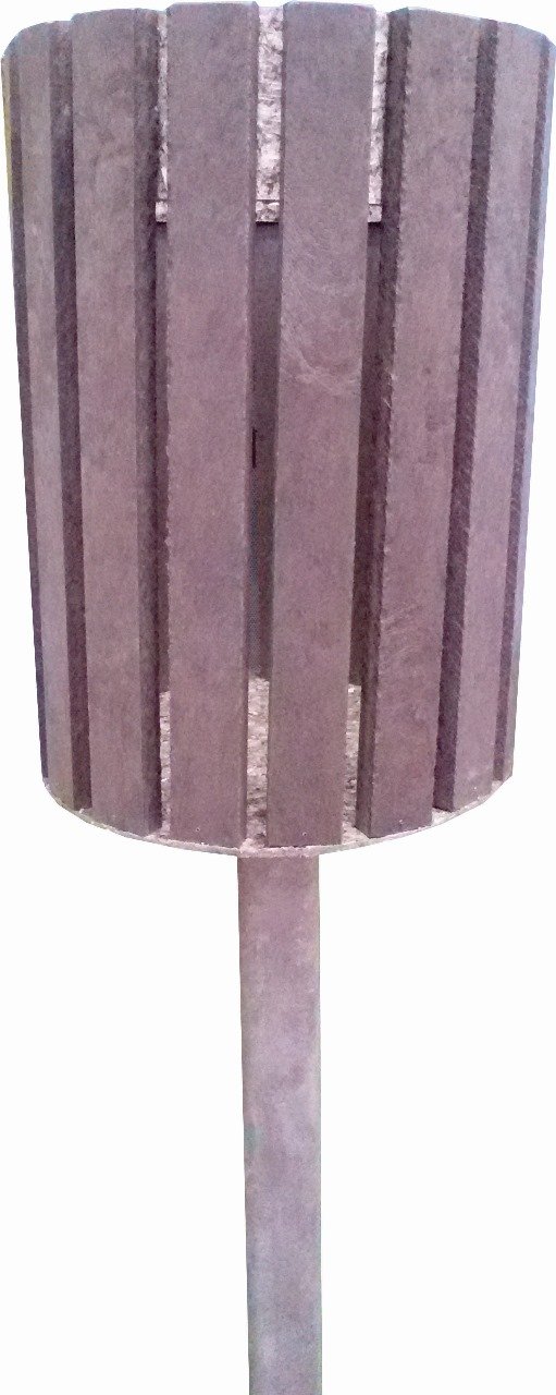 Lixeira Redonda em Madeira Plástica Maciça Marrom com 40l 100% Reciclada 1,5m / Lc-24c Lanci