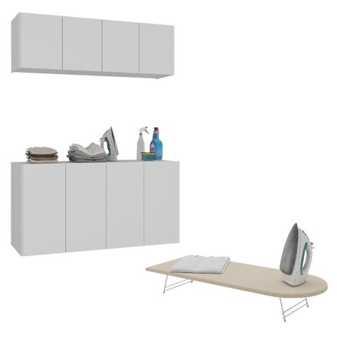 Kit Armário de Lavanderia Aéreo com Balcão e Tábua de Passar 4 Portas Multimóveis Mx5065 Branco