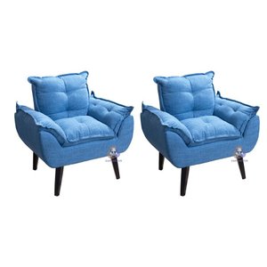 Kit 02 Poltrona/cadeira Decorativa Glamour com Pés Quadrado Azul Linho