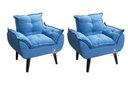 Ver imagem 1 de Kit 02 Poltrona/cadeira Decorativa Glamour com Pés Quadrado Azul Linho