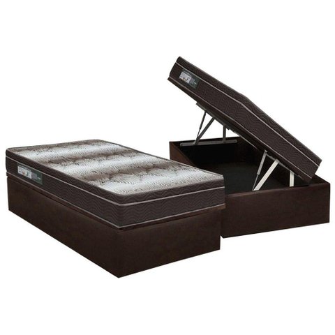 Cama Box Baú Solteiro: Colchão Ortopédico Ortobom Light + Base CRC Courano Brown(88x188)