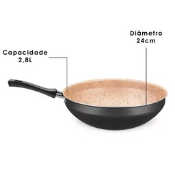 Panela Wok Cristal Superflon em Alumínio 24cm 2,8l Preto/bege Mta - 3