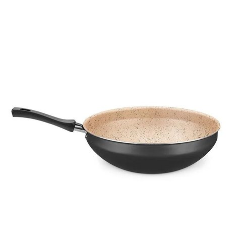 Panela Wok Cristal Superflon em Alumínio 24cm 2,8l Preto/bege Mta