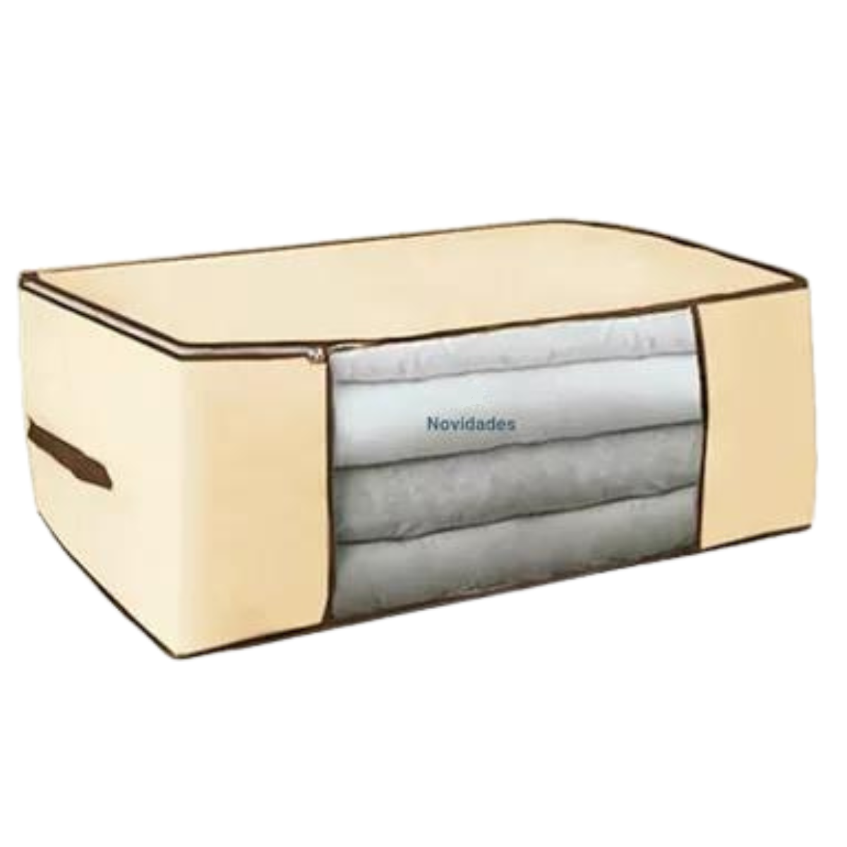 Caixa Organizadora de Roupa de Cama Organiz em Tnt com Tampa e Visor 44x44x19,5cm 3un Cor:bege - 7