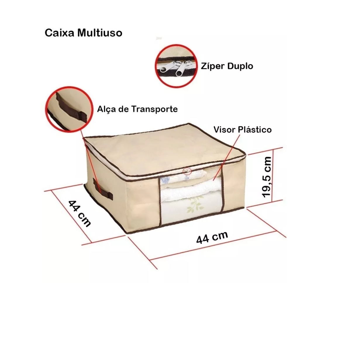 Caixa Organizadora de Roupa de Cama Organiz em Tnt com Tampa e Visor 44x44x19,5cm 3un Cor:bege - 9