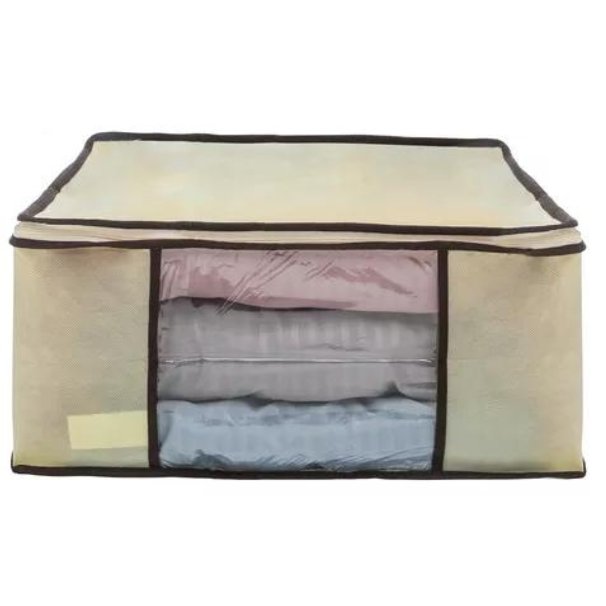 Caixa Organizadora de Roupa de Cama Organiz em Tnt com Tampa e Visor 44x44x19,5cm 3un Cor:bege - 8