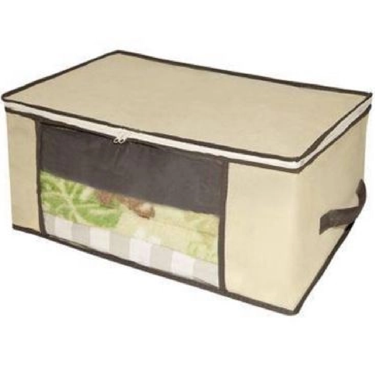 Caixa Organizadora de Roupa de Cama Organiz em Tnt com Tampa e Visor 44x44x19,5cm 3un Cor:bege - 2