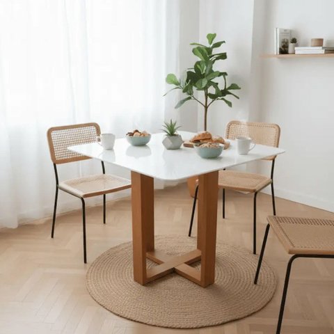 Mesa de Jantar para Apartamento Isis Moderna 100cm Tampo C/vidro