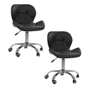 Kit 02 Cadeiras Office Eiffel Slim Ajustável Base Giratória - Preta