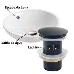 Válvula Click Lavatório 1 1/4 Preta Fosco Metal Cuba Pia com Ladrão - 2