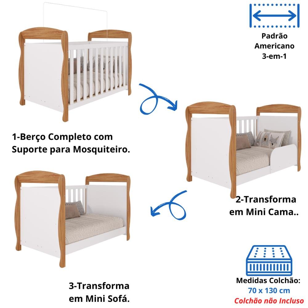 Quarto de Bebê Completo Berço Americano Marquesa 3 em 1 Cômoda Uli 4 Gavetas 1 Porta 100% Mdf Mó - 5