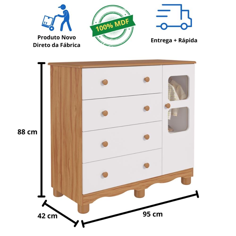 Quarto de Bebê Completo Berço Americano Marquesa 3 em 1 Cômoda Uli 4 Gavetas 1 Porta 100% Mdf Mó - 8