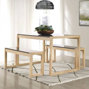 Conjunto Mesa de Jantar e 2 Bancos Madeira Maciça Guará Cabecasa Madeiramadeira