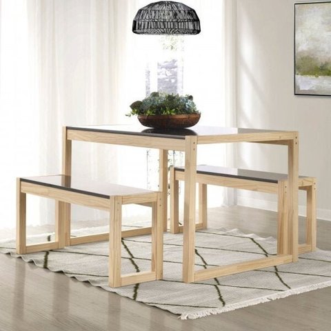 Conjunto Mesa de Jantar e 2 Bancos Madeira Maciça Guará CabeCasa MadeiraOriginals