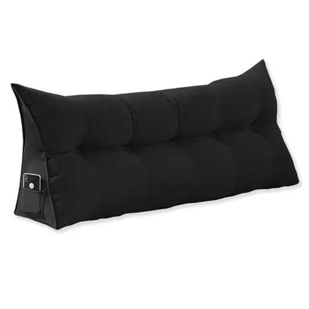 Almofada Cabeceira Cama Sala Televisão 140cm Encosto Apoio Lombar com Porta Celular Suede