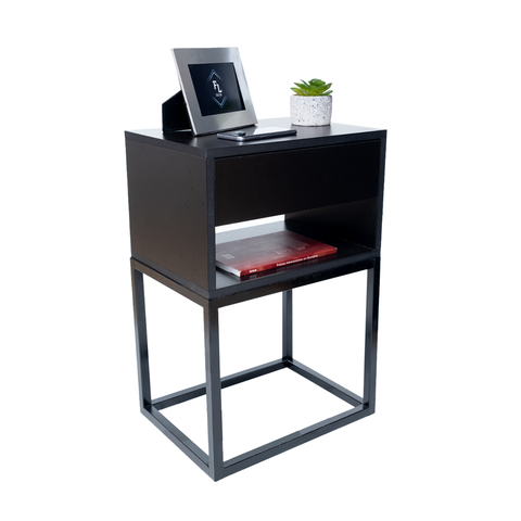 Mesa de Cabeceira Industrial Preto 50cm Base Preta - Enviamos Montado