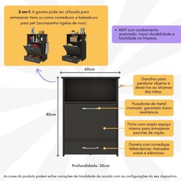 Balcão Multiuso/comedouro para Cães e Gatos Multimóveis Mp6026 Preto - 3