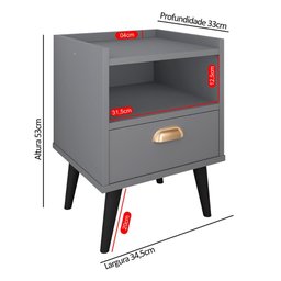 Jogo 2 Mesa de Cabeceira Compacta Mesinha Gaveta Nicho Canto Lateral Cama Quarto Casal - Cinza - 5