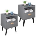 Ver imagem 1 de Jogo 2 Mesa de Cabeceira Compacta Mesinha Gaveta Nicho Canto Lateral Cama Quarto Casal - Cinza