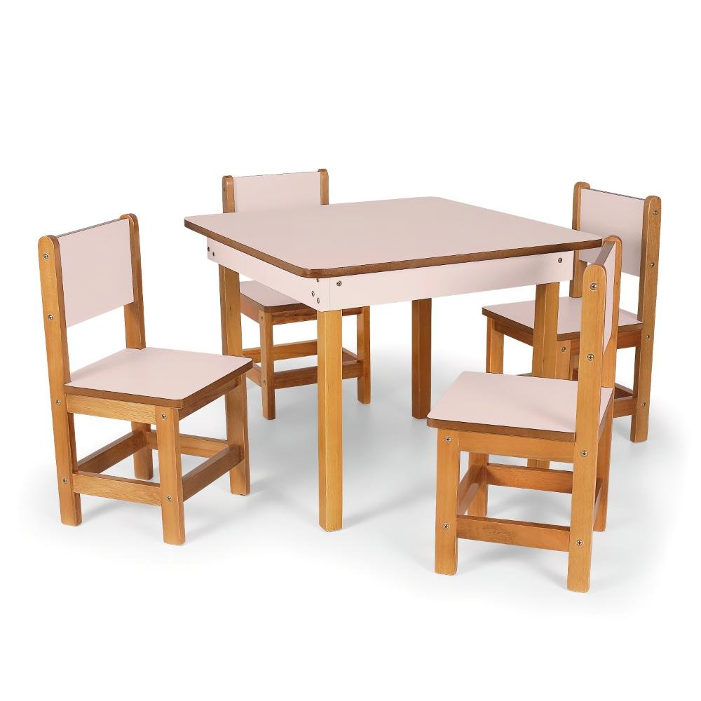 Conjunto Mesa Infantil Gabi 60x60cm com 4 Cadeiras Manu - Rosa - 2