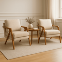 Ver imagem 1 de Kit 2 Poltronas Mona Luxo Madeira Maciça Linho Bege para Sala de Estar Decorativa Moderna