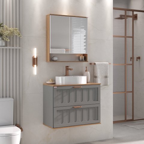 Kit Conjunto de Balcão para Banheiro Milena 78cm Suspenso Fabribam