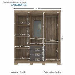 Guarda Roupa 4 Portas 3 Gavetas Caiobá 4.3 Atacama/Grafite - PR Móveis - 4