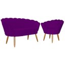 Ver imagem 1 de Kit Namoradeira + 1 Poltrona Decorativa Pétala Suede Roxo Pés Madeira Mz Decor