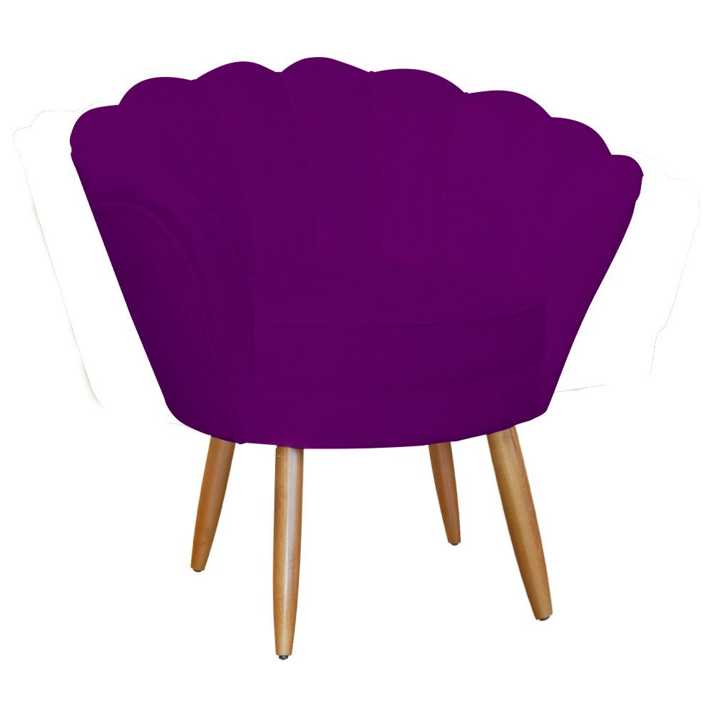 Kit Namoradeira + 1 Poltrona Decorativa Pétala Suede Roxo Pés Madeira Mz Decor - 3