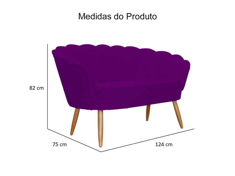 Kit Namoradeira + 1 Poltrona Decorativa Pétala Suede Roxo Pés Madeira Mz Decor - 2