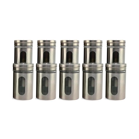 Kit 10 Saleiro Pimenteiro Porta Condimentos Em Vidro e Aço Inox Com Ajuste de Abertura Para Cozinha 