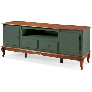 Rack Linz 2 Portas Madeira 2 Gavetas Pés Luis Xv 75 X 195 X 40 Cm (a X L X P) - Cor Verde/imbuia