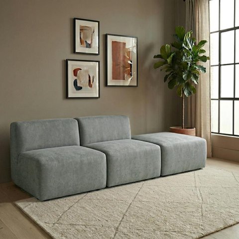 Sofá Modular Boucle Kit 3 Módulos 2 Meios e Chaise Espuma Premium Sala a Vácuo 2,31m - Cinza