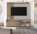 Ver imagem 1 de Estante Home Theater Ripado para TV até 65 Polegadas MDF 160x188cm Rodízios Havana