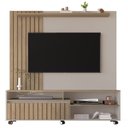Ver imagem 2 de Estante Home Theater Ripado para TV até 65 Polegadas MDF 160x188cm Rodízios Havana
