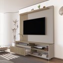 Ver imagem 4 de Estante Home Theater Ripado para TV até 65 Polegadas MDF 160x188cm Rodízios Havana