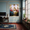 Ver imagem 1 de Quadro Santíssima Trindade -pai Filho Espírito Santo-70x50cm:moldura Branca