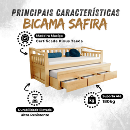 Bicama 3 Gavetas Safira Cor Mel + 2 Colchões Ortobom D28 - 7