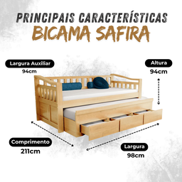 Bicama 3 Gavetas Safira Cor Mel + 2 Colchões Ortobom D28 - 5